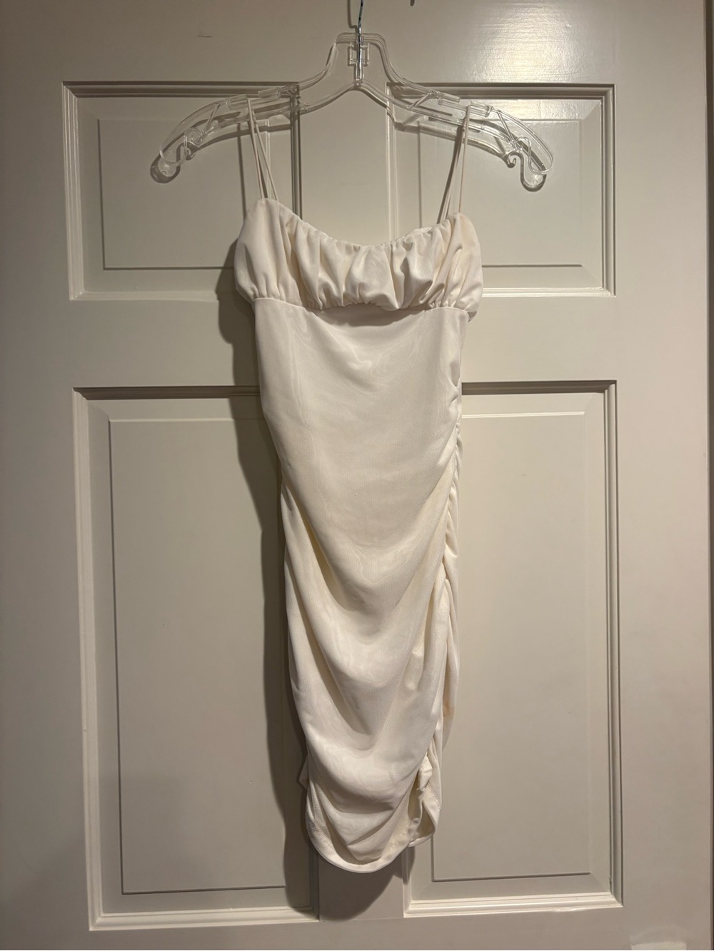 Princess Polly Cream Ruched Satin Slip Mini Dress